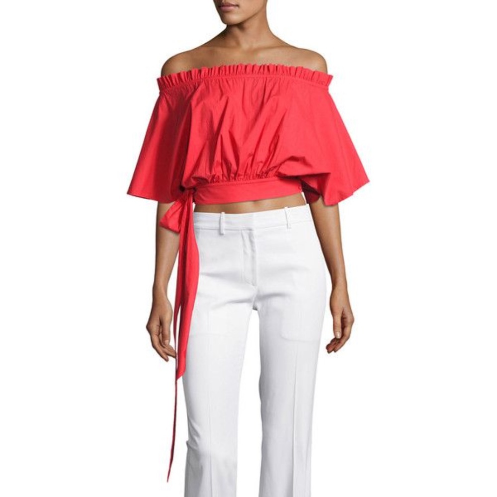 SALONI Drew Off-the-Shoulder Tie Hem Cropped Top